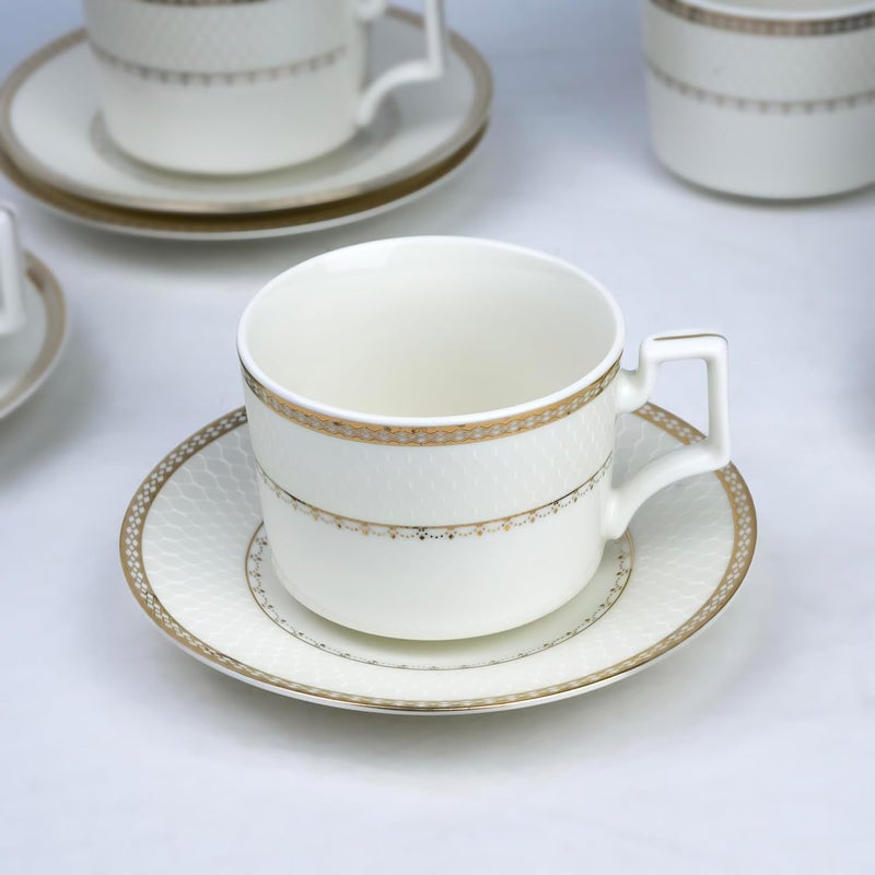 شالو طقم أكواب شاي وصحون روزا من البورسلين العظمي، 220 مل (أبيض، 6 أكواب، 6 صحون) - Image 5